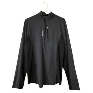REEBOK Men's Black Quarter Zip Mock Neck Performance Pullover Top - Size Small